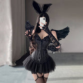 Devil Corset Costume Anime Dark Angel Costume Black Sweetheart Lace-Up Corset with Mesh Skirt