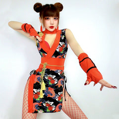 Kimono Dress Japanese Anime Cosplay Costume Side Slit Asian Lingerie Dress