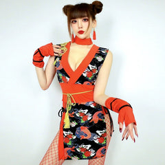 Kimono Dress Japanese Anime Cosplay Costume Side Slit Asian Lingerie Dress