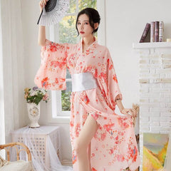 Traditional Japanese Kimono Robe Floral Printed Long Yukata Costumes Pajamas
