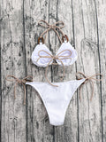 Hollow Bandage Backless Padded Halter-Neck Bikini Swimsuit