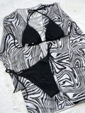 Zebra Printed Cover-Ups Swimwear&Bikini Swimsuit Three Pieces Set