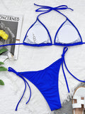 5 Colors Tie Side Halterneck Solid Color Bikini Swimsuit