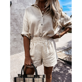 Casual Solid Color Shirt Two Piece Set