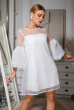 Flare Sleeved White Mini Dress Flaxmaker