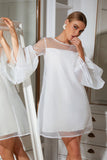 Flare Sleeved White Mini Dress Flaxmaker