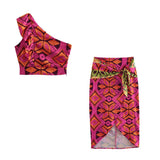 Oblique Shoulder printed Cami and Skirt Set