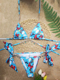 Butterflies Halterneck Triangles Tie Side Beaded Decorated Bikini Swimwear