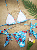 Butterflies Halterneck Triangles Tie Side Beaded Decorated Bikini Swimwear