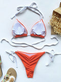 Halterneck Triangles Tie Sied Backless Solid Color Bikini Swimwear