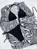Zebra Printed Cover-Ups Swimwear&Bikini Swimsuit Three Pieces Set