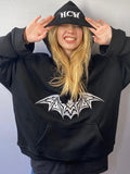 Bat Embroidered Oversized Hoodie Aosig