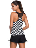 Black And White Patchwork Corrugated Print Swimsuit Aosig
