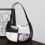 Black and white checkerboard single-shoulder handbags Aosig