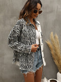Denim Jacket With Zebra Print Pockets Aosig