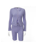 Double zipper V-neck long sleeve solid color autumn suit women Aosig