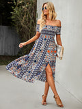 Fashionable One-shoulder Bohemian Print Dress Aosig