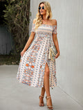 Fashionable One-shoulder Bohemian Print Dress Aosig