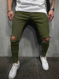 Fashionable Personality Knee Ripped Washed Casual Pants Aosig