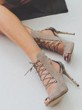Fish Mouth Colorblock Snake Print Cross Strap Stiletto Sandals Aosig