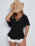 Flared Sleeve Design V-Neck Women's T-Shirt Aosig