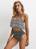 Glowing Top and Striped Bottom High Waisted Swimsuit Aosig