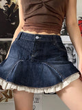 Gradient Denim Skirt Ruffle Panel Skirt Aosig