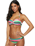 Gradient Striped Strapless Bikini Swimsuit Aosig