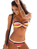 Gradient Striped Strapless Bikini Swimsuit Aosig