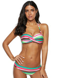 Gradient Striped Strapless Bikini Swimsuit Aosig