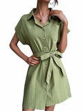 Green short sleeved shirt dress Aosig