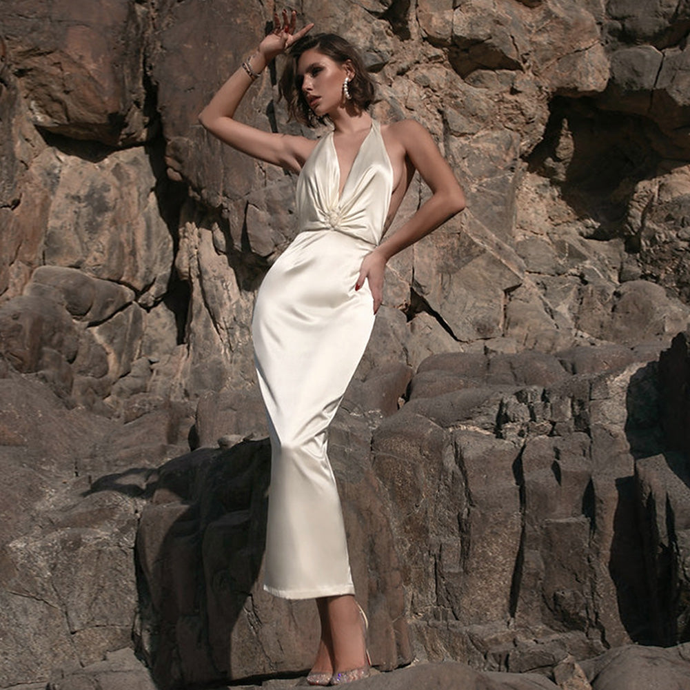 Halter Sleeveless Midi Backless Bodycon Dress HB76580 Aosig