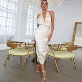 Halter Sleeveless Midi Backless Bodycon Dress