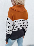 High Neck Leopard Print Sweater Aosig