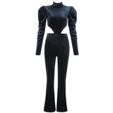 High Neck Long Sleeve Cut Out Bodycon Jumpsuit Aosig
