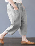 High Waist Pocket Cotton Linen Trousers Aosig