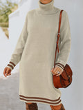 High neck long sleeve knitted dress Aosig