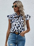 Lace-Up Printed Fungus Blouse Aosig