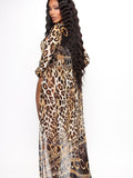 Leopard Print One Piece Long Sleeve Swimsuit