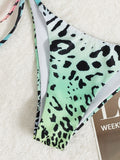 Leopard Print Strappy Bikini Swimsuit Aosig