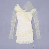 Off Shoulder Asymmetrical Frill Mini Dress PP19409 Aosig