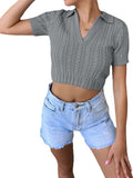 One V Neck Short Sleeve Sweater Slim Top Aosig