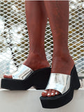 Platform Wedge High Heel Gold And Silver Sandals Aosig