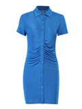Pleated Short Sleeved Dress Aosig