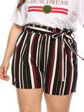 Plus Contrast Stripe Tie Bow Loose Shorts Casual Pants Aosig
