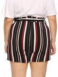 Plus Contrast Stripe Tie Bow Loose Shorts Casual Pants Aosig