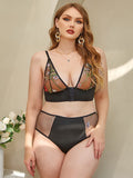 Plus Embroidery Lace Perspective Lingerie Two-piece Set Aosig
