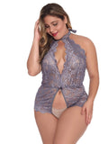 Plus Erotic Lingerie Hollow Vest Jacquard Bodysuit Aosig