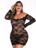 Plus Lace Perspective Long Sleeve Lingerie Aosig