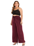 Plus Micro Flare Solid Color Bow Loose Tie Casual Wide Leg Trousers Aosig